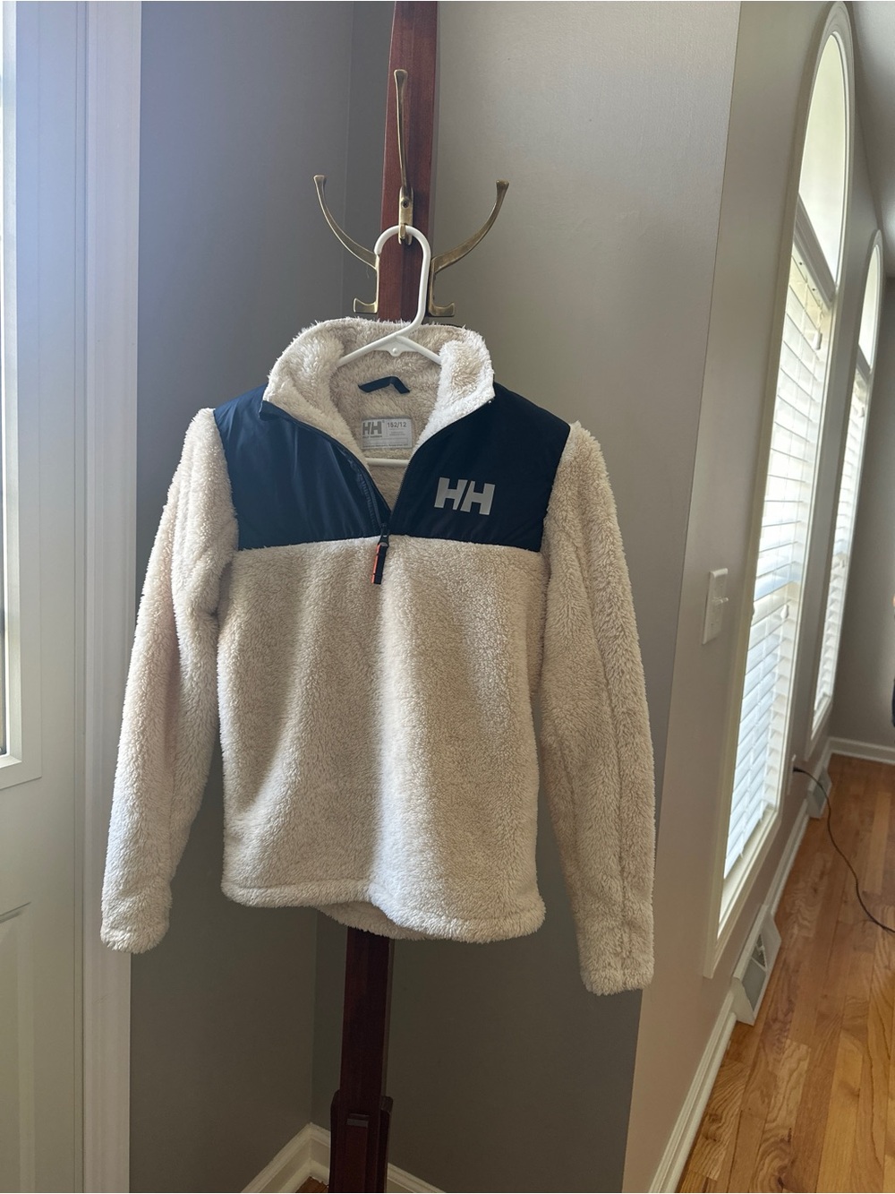 Helly Hansen Kids Cream & Navy High Loft Fleece Half Zip Pullover Size 12 / 152
